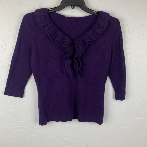 Neiman Marcus Cashmere Sweater Womens Large Purple Ruffle Collar Pullover Top - Picture 1 of 7